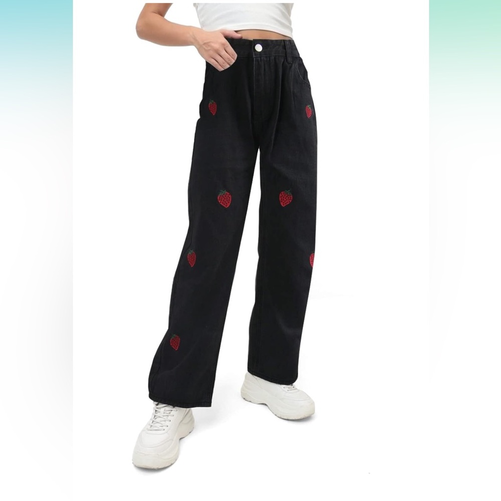 Strawberry Patch Baggy High Rise Jeans